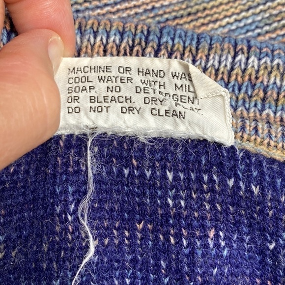 Vintage Kimlon Southwestern Striped Blue Orange Sweater Small - Picture 4 of 7